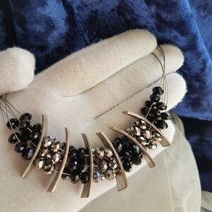 Swarovski Elements Jet Black & Gunmetal Metallic Crystal Choker Necklace NEW